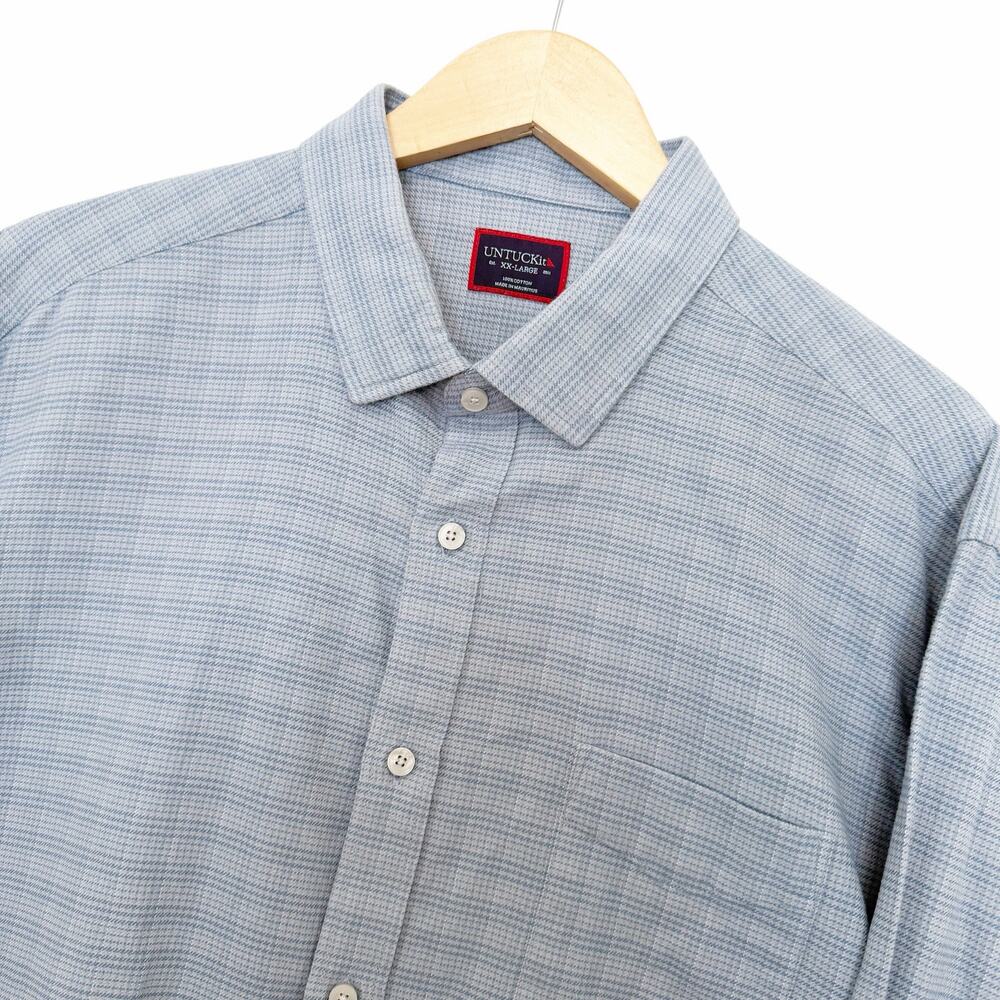 Untuckit Blue Plaid Button Down Shirt Sz XXL